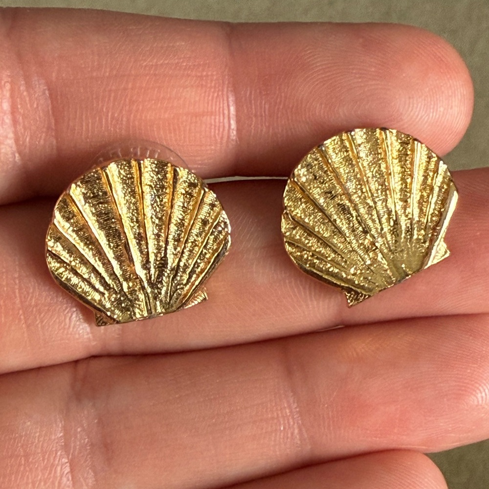 Gold Shell Earrings - image 1